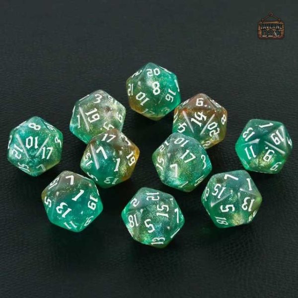 Jeux de société : dés D20 en teintes célestes