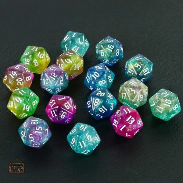 Collection de 10 dés D20 aux motifs célestes
