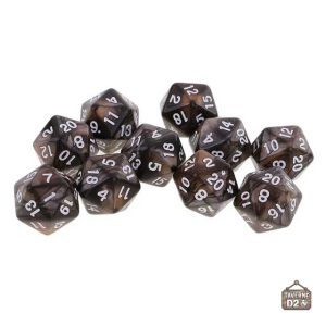 D20 marbré lot de 10 dés polyédriques colorés