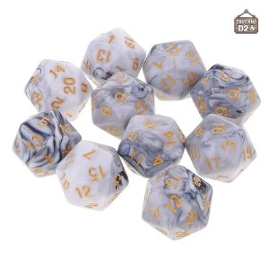 D20 marbré, ensemble de 10 dés variés