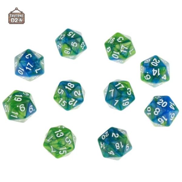 D20 marbré, idéal pour les passionnés de jeux de dés