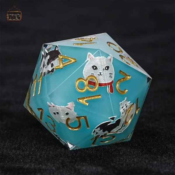 Dé à jouer D20 avec design félin