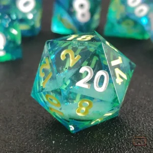D20 miniature avec design de planète, idéal pour RPG