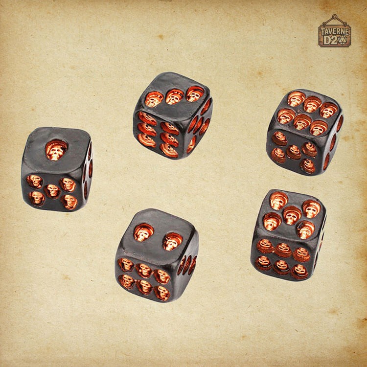 Dés crânes en bois - Lot de 5D6