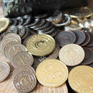 Bourse à dés en cuir dragon contenant 60 pièces métalliques