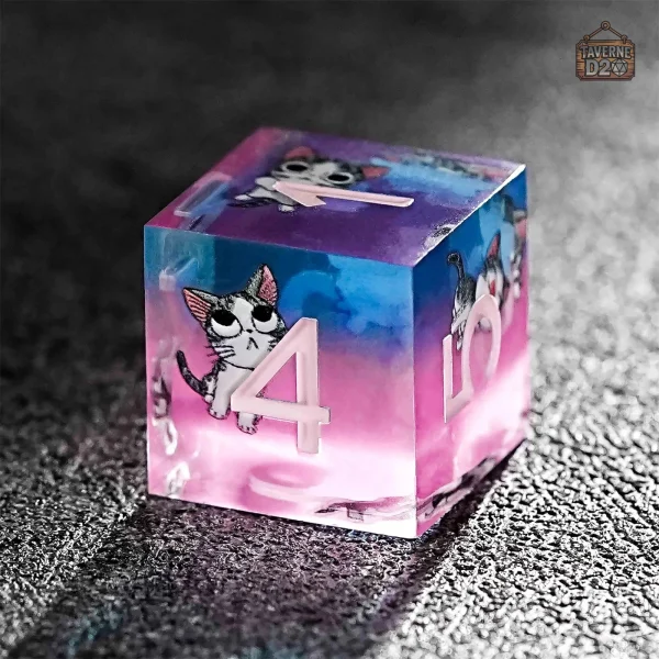 D6 chat, dé en résine coloré pour jeux de rôle