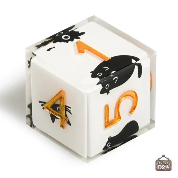 Dé à 6 faces en résine, design chat, accessoire ludique