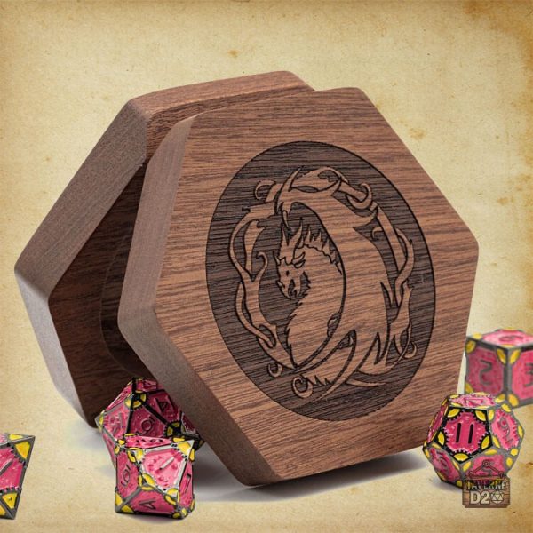 Dés en bois : rangement Dragon & Wyverne