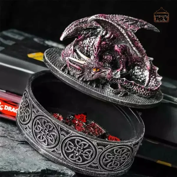 Boite à dés avec motif de dragon, accessoire de jeu