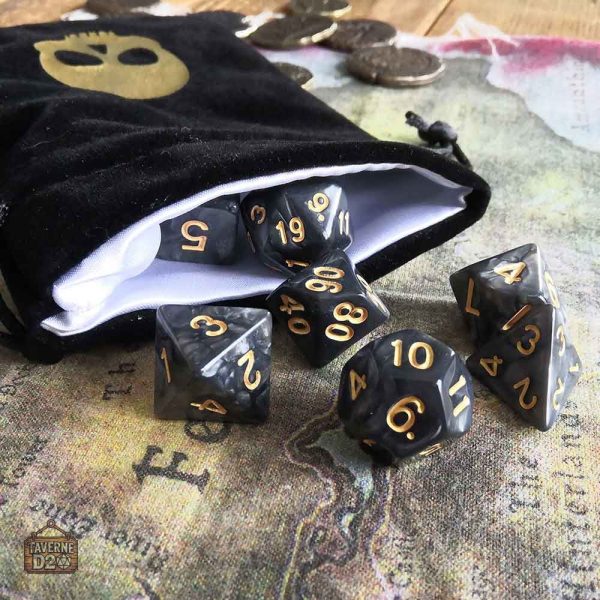 Accessoire de jeu : bourse en tissu et dés