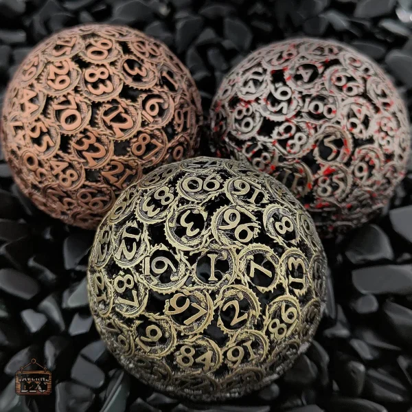 D100 en métal à motif draconique