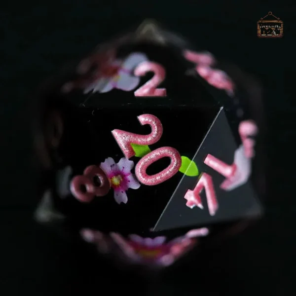 D20 avec motifs de fleurs - Accessoire de jeu unique