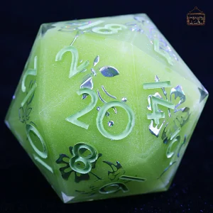 Lot de dés D20 avec motif de fleur argentée