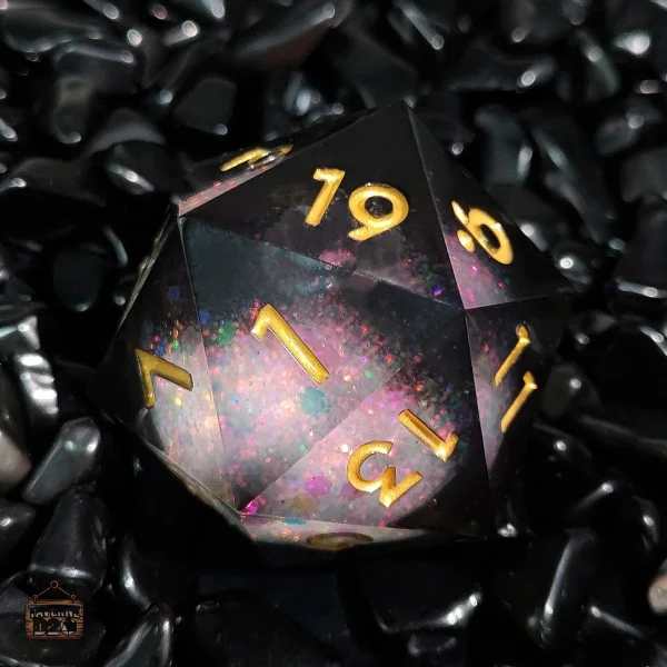 Dé de rôle D20 avec cœur liquide