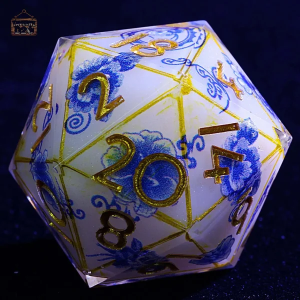 d20-motifs-bleu-imperial-1 Lot de dés D20 motifs bleu impérial pour jeux de rôle