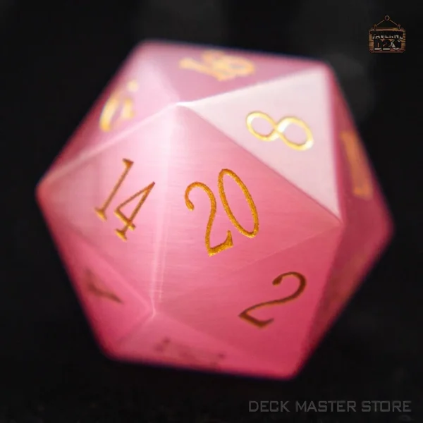 d20-oeil-chat-rose-1 D20 en oeil de chat rose pour jeux de société