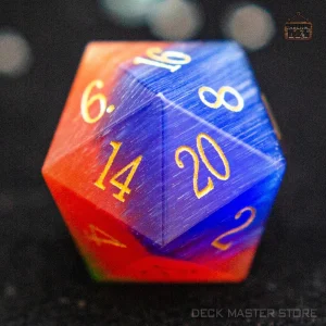 D20 tricolore en œil de chat pour jeux de société