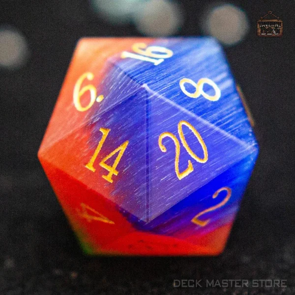 D20 tricolore en œil de chat pour jeux de société