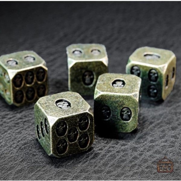 d6-metal-crane-1 Lot de dés D6 en métal avec motif crâne