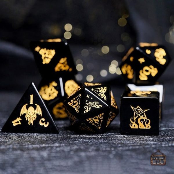 Dés thématiques Cthulhu, texture obsidienne raffinée