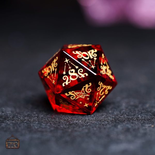 Dés Cthulhu en verre rouge pour jeux de société