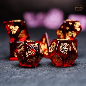 Dés thématiques en verre rouge pour collectionneurs