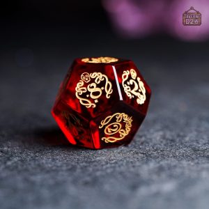 Dés Cthulhu en verre rouge pour RPG et jeux de rôle