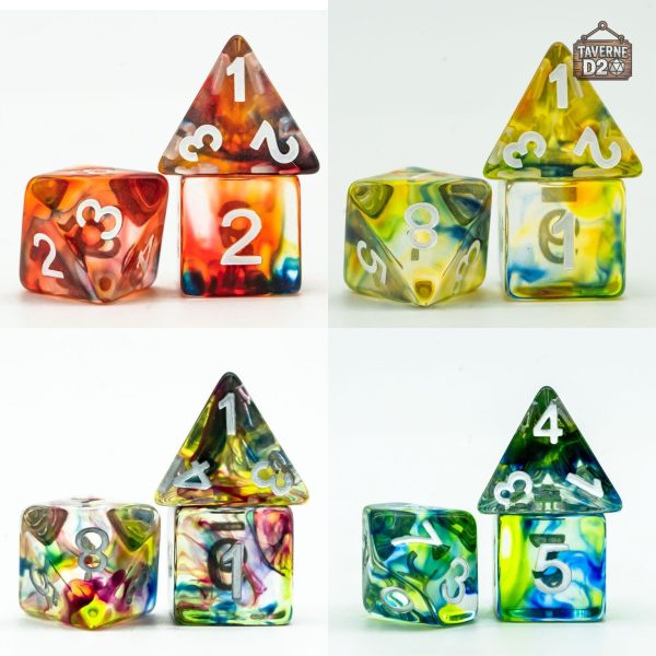 Variété de dés colorés pour aventures fantastiques