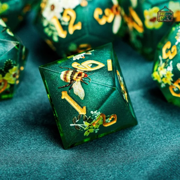 Dés colorés pour RPG, thème floral