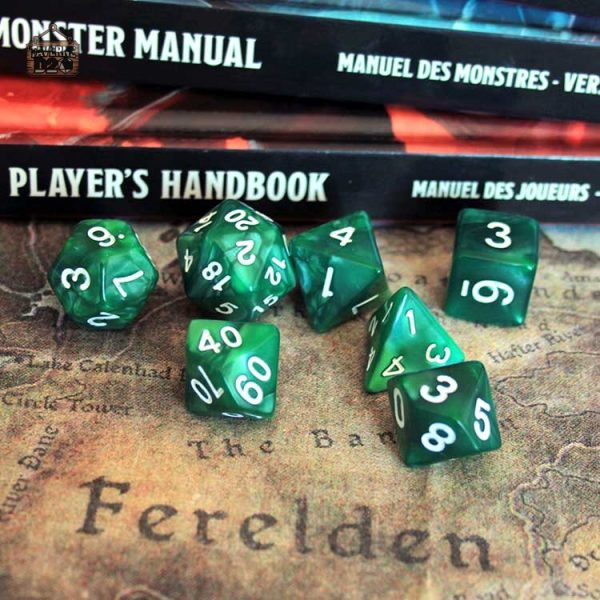 Set de dés marbrés, accessoires pour RPG