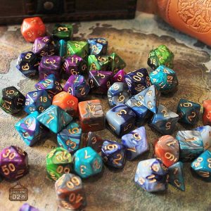 Dés de JDR marbrés, coloris variés