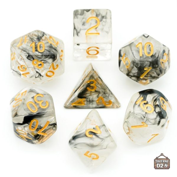 Dés transparents pour jeux de rôle, look marbré