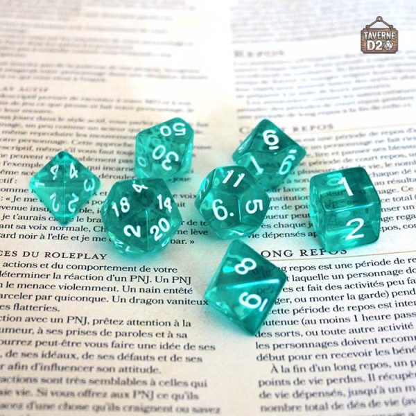 Set de dés polyédriques transparents pour vos aventures