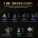 Variations de dés LED rechargeables avec différentes teintes lumineuses