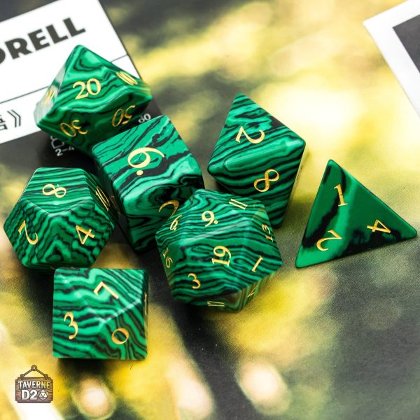 Dés en malachite, accessoires de jeu en pierre authentique