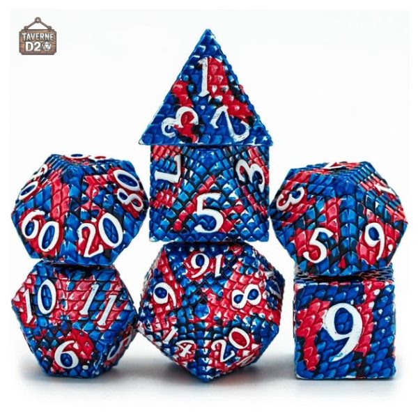 Dés de jeu en métal, écailles de dragons