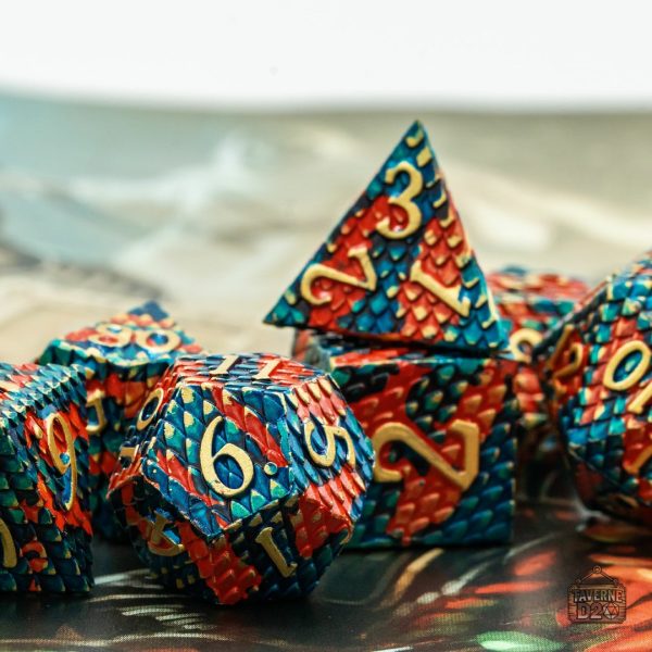 Dés en métal, thème dragon écailles