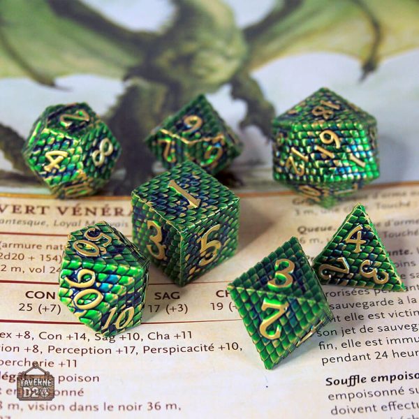 Dés en métal au style écailles de dragons