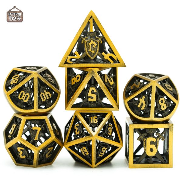 Dés en métal pour fans de fantasy épée et bouclier