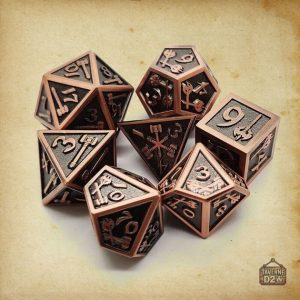 Dés en métal décorés pour jeux de rôle et aventures fantasy