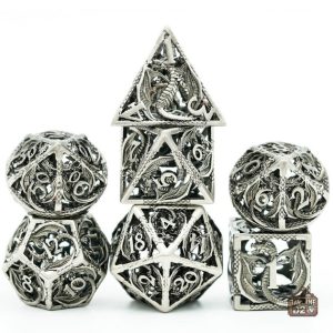 Dés métalliques inspirés de la mythologie dragon