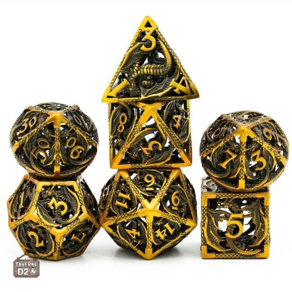 Set de dés en métal avec designs de dragons