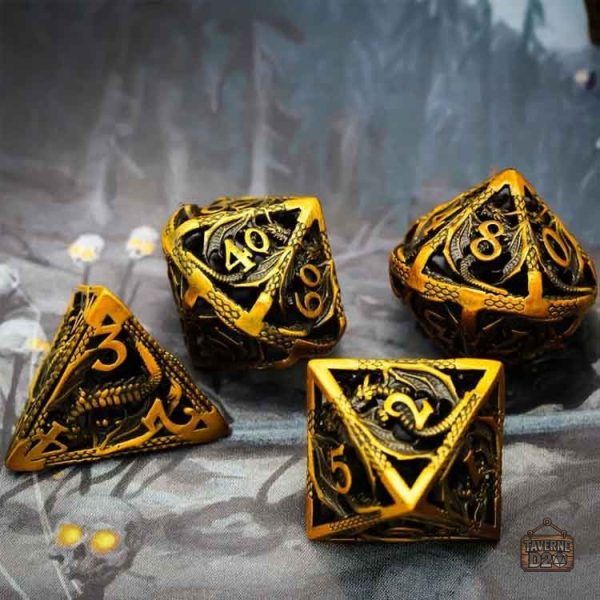 Dés en métal, style fantastique dragon