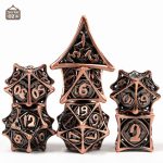 Set de dés en métal, motifs arachnéens raffinés