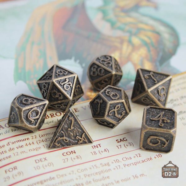 Dés en métal, thème fantastique dragon