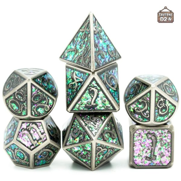 Dés de jeu en métal - thème dragon