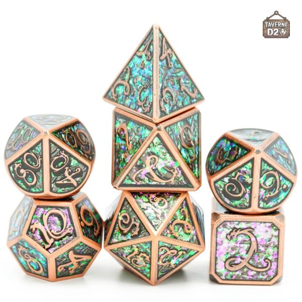 Set de dés en métal - dragons stylisés
