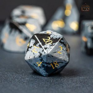 Dés en Obsidienne, motif Flocon de Neige