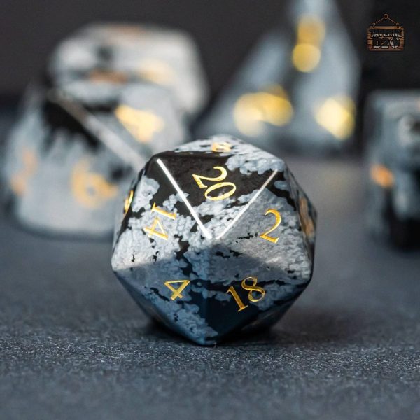 Dés en Obsidienne, motif Flocon de Neige