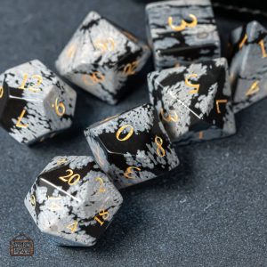 Dés de jeu en Obsidienne Flocon, design unique